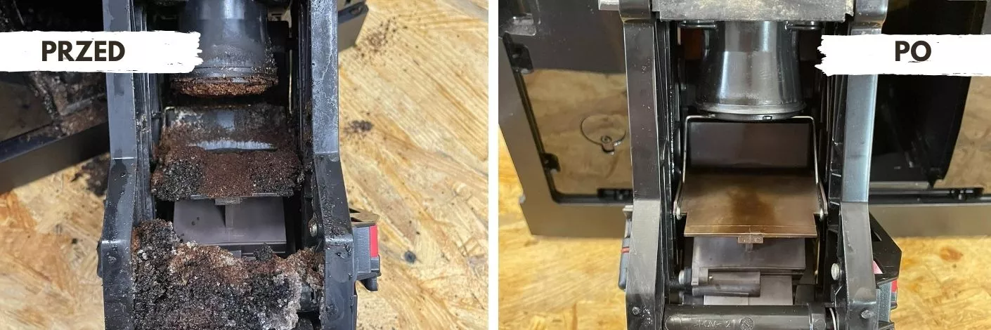 zabrudzony zaparzacz w ekspresie do kawy po wyczyszczeniu w serwisie ekspresów w opolu